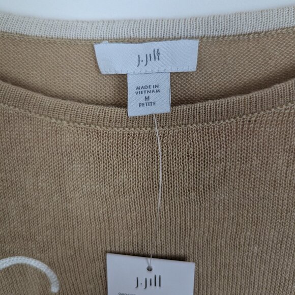 J.Jill | Beige Tan Sand & Sea Coastal Embroidered Sweater Size Medium Petite - Picture 6 of 10